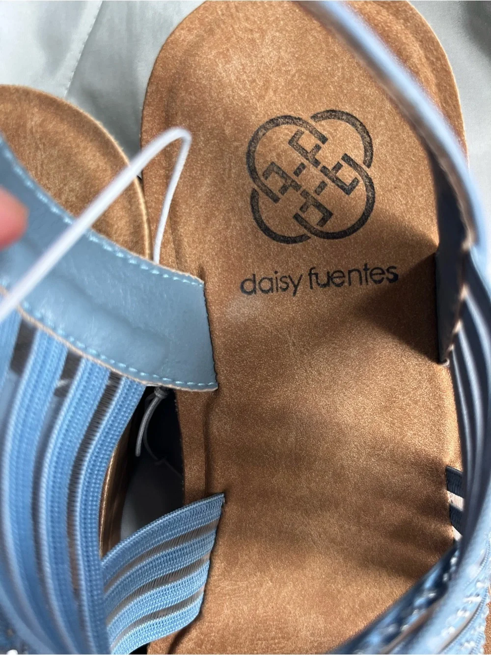 Daisy Fuentes Low Wedge Strap Sandal Light Blue Gray Open Toe Womens Size 6.5W